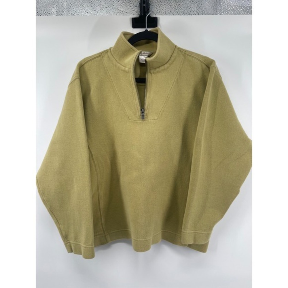 Tommy Bahama Womens Quarter Zip Pullover Sweatshirt Khaki Cotton Blend Size M